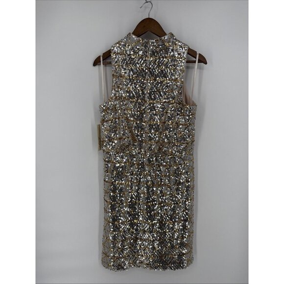 New Eliza J Womens 12 Petite Gold Silver Sequin Blouson Halter Cocktail Dress - Picture 6 of 10